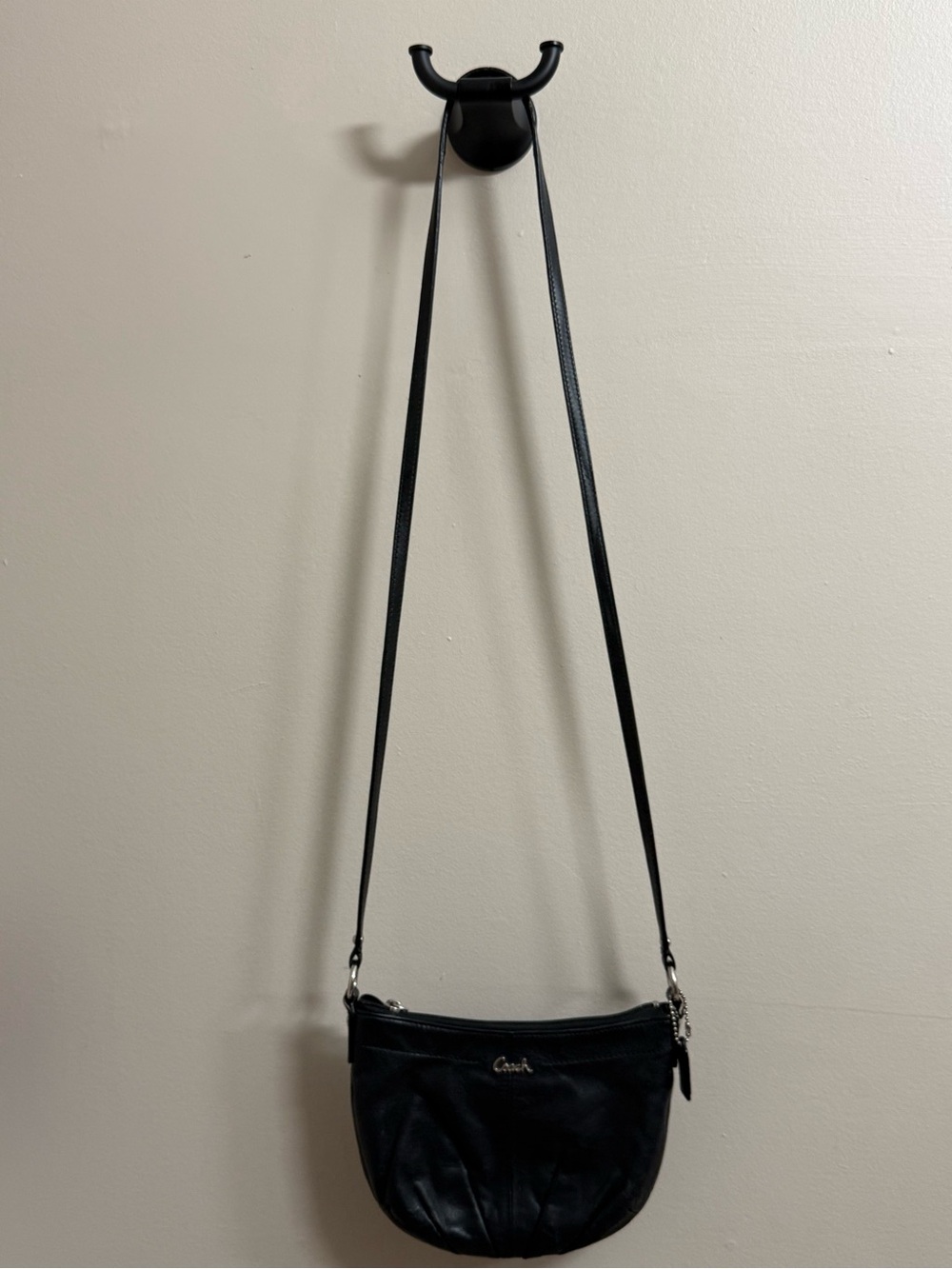 Coach Black Leather Crossbody with Silver-Tone Hardware